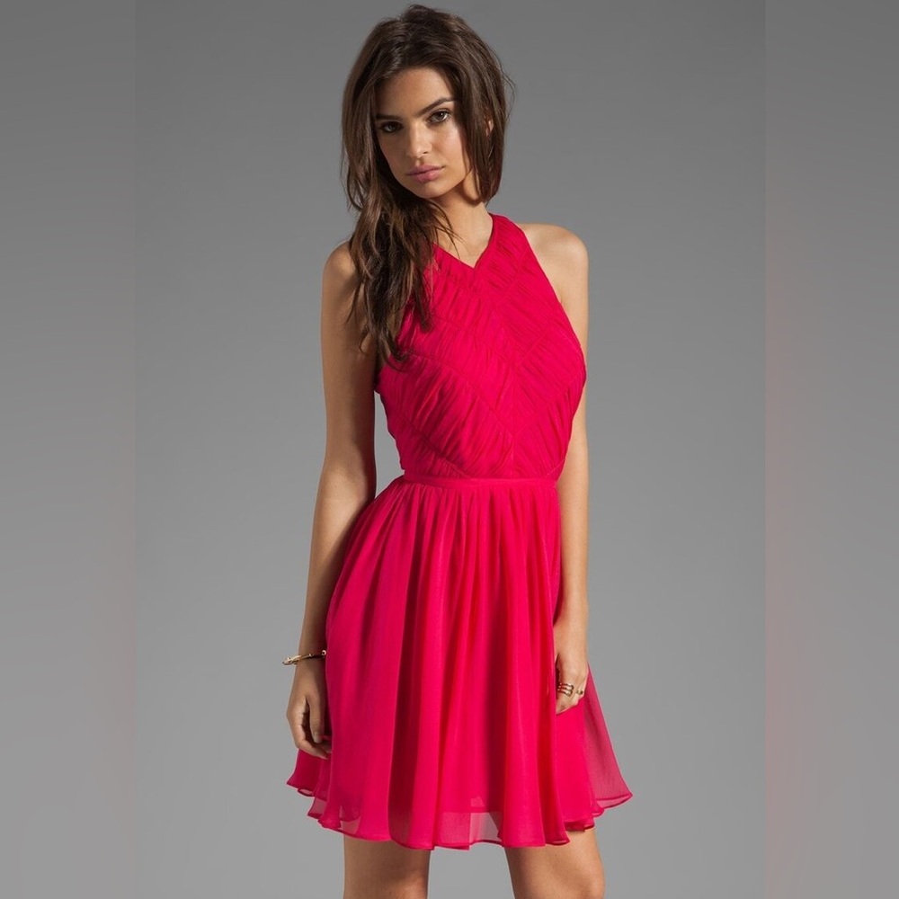 NWOT Zimmermann Pink Silk Aline Fit And Flare Ruched Size 2 Mini Dress